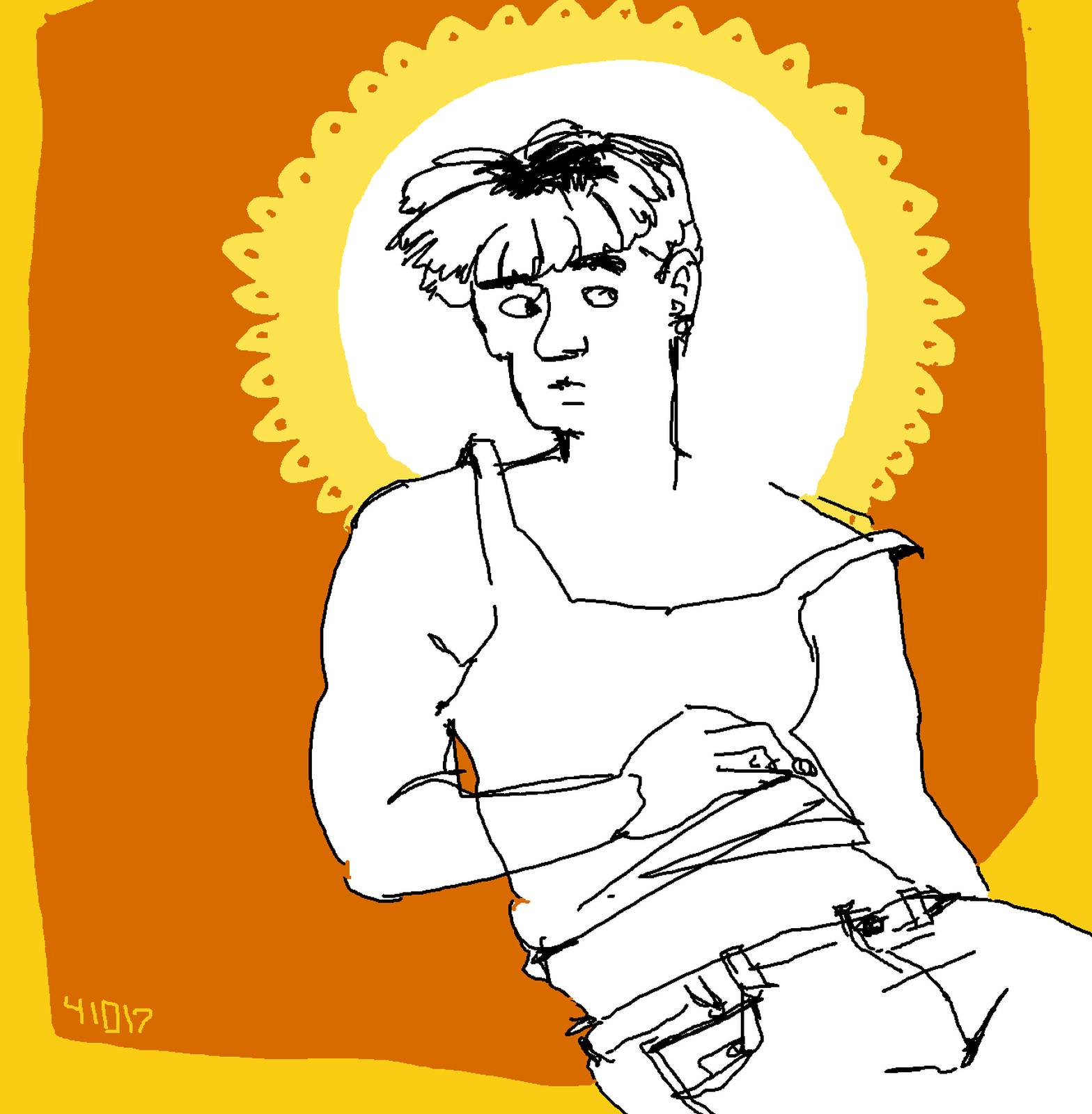 Sketch of a person on orange background