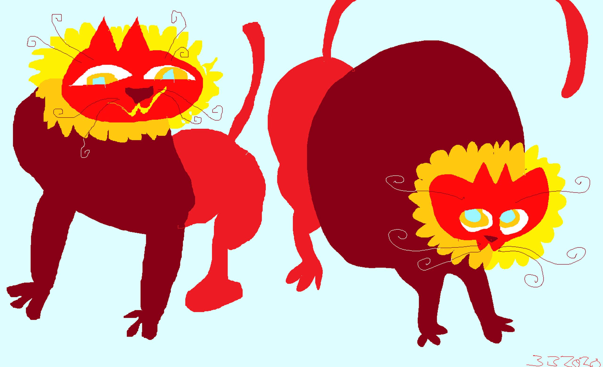 Two red lions, drawn in paint