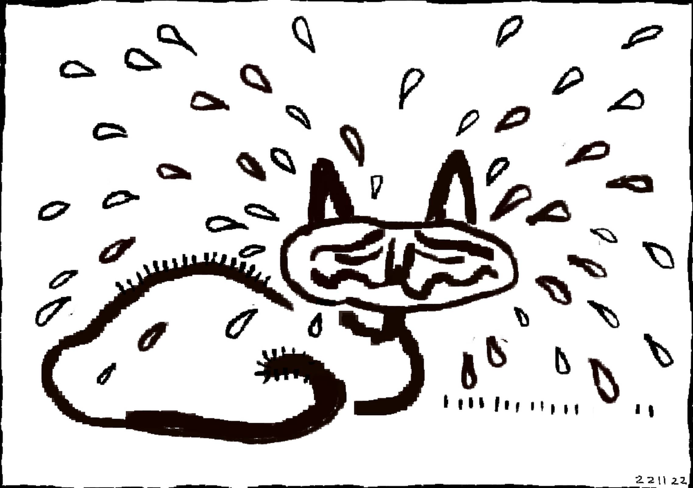 Sketch drawing of a cat crying many tears