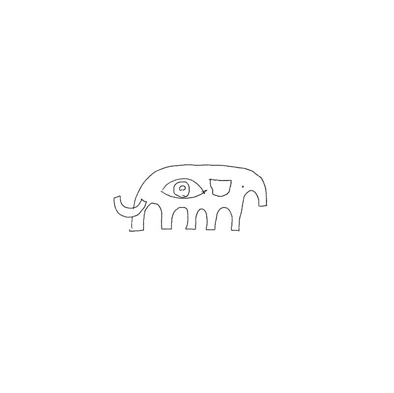 Drawing of the same elephant with an added huge human eye in the middle. Unclear what end is which.