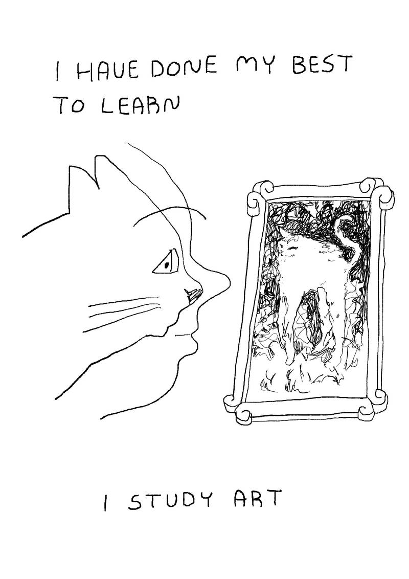 'I have done my best to learn. I study art', cat inside face looking at Pierre Bonnard's 'the white cat'